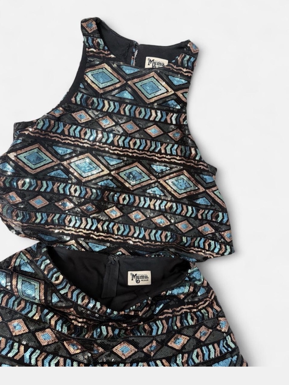 Show Me Your MuMu Black Sequin Geo High-Waist Shorts Set with Teal Accents - Picture 7 of 9